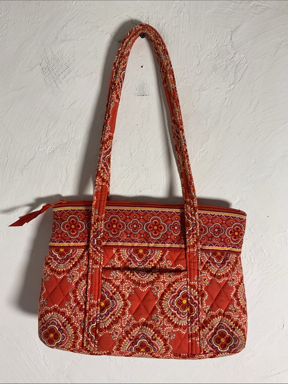 Vera Bradley Small Vera Tote Bag Paprika Quilted Medallion Paisley Orange Red